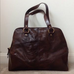 LOFT Crocodile-Embossed Tote, Medium Brown
